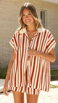 LILYWHYT Knit Tops|Knitwear^Leonie Short Sleeve Knit Top - Red
