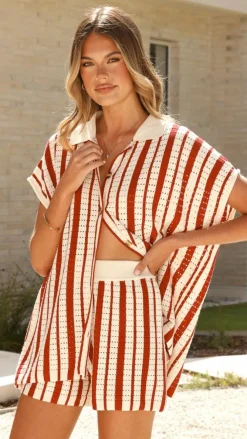 LILYWHYT Knit Tops|Knitwear^Leonie Short Sleeve Knit Top - Red