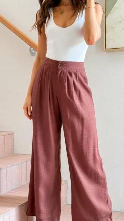 YH AND CO Bottoms^Lexi Linen Pants - Chocolate