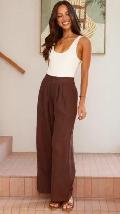 YH AND CO Bottoms^Lexi Linen Pants - Chocolate