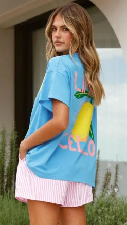 By Frankie Sets|Bottoms^Limoncello Top and Shorts Set - Blue/Pink
