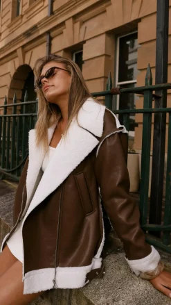 SNDYS THE LABEL Jackets|Outerwear^London Oversized Biker - Brown