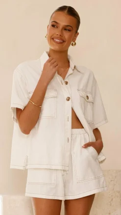 By Frankie The Denim Edit|Sets^Loretta Button Up and Shorts Set - White Denim