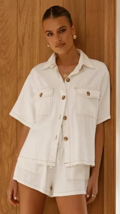 By Frankie The Denim Edit|Sets^Loretta Button Up and Shorts Set - White Denim