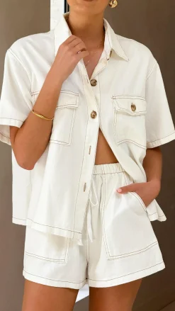 By Frankie The Denim Edit|Sets^Loretta Button Up and Shorts Set - White Denim