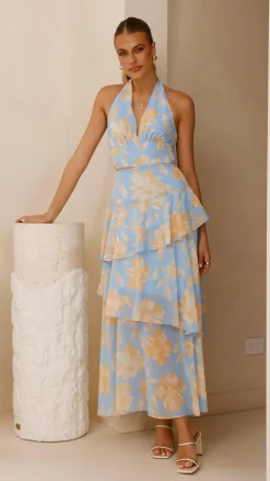 SASHA (BNE) Dresses|Maxi^Louka Layered Maxi Dress - Blue/Yellow Floral