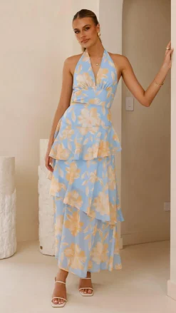 SASHA (BNE) Dresses|Maxi^Louka Layered Maxi Dress - Blue/Yellow Floral