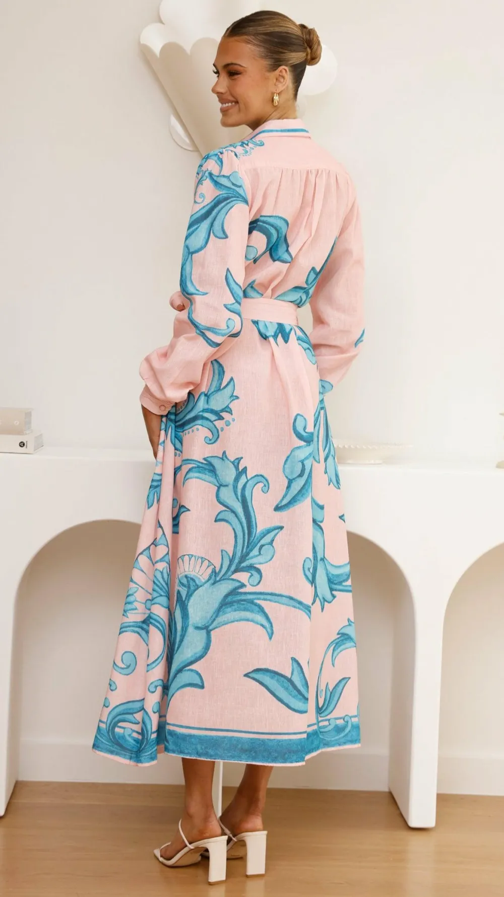 Bubblegum Dresses|Maxi^Lucia Long Sleeve Maxi Dress - Aqua/Pink Print