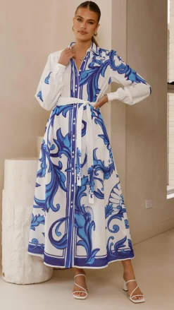 Bubblegum Dresses|Maxi^Lucia Long Sleeve Maxi Dress - Sapphire Print