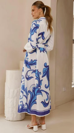 Bubblegum Dresses|Maxi^Lucia Long Sleeve Maxi Dress - Sapphire Print