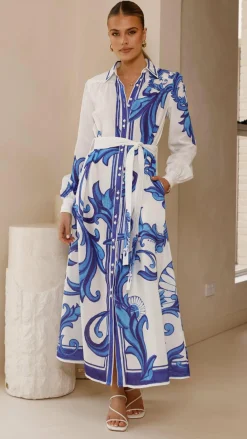 Bubblegum Dresses|Maxi^Lucia Long Sleeve Maxi Dress - Sapphire Print