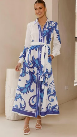 Bubblegum Dresses|Maxi^Lucia Long Sleeve Maxi Dress - Sapphire Print