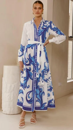 Bubblegum Dresses|Maxi^Lucia Long Sleeve Maxi Dress - Sapphire Print