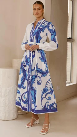 Bubblegum Dresses|Maxi^Lucia Long Sleeve Maxi Dress - Sapphire Print