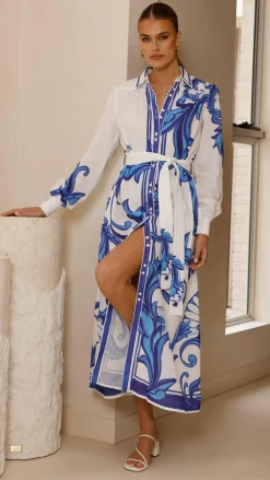 Bubblegum Dresses|Maxi^Lucia Long Sleeve Maxi Dress - Sapphire Print