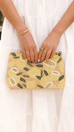 Adorne Bags^Lucielle Lemon Beaded Clutch - Yellow / Camel