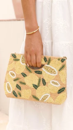 Adorne Bags^Lucielle Lemon Beaded Clutch - Yellow / Camel