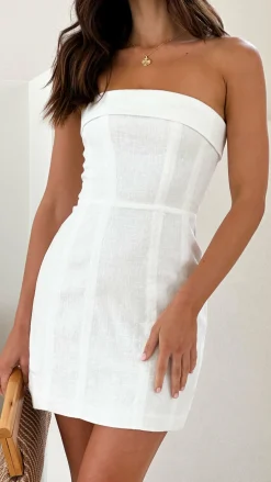 VEGAS Dresses|Mini^Lyra Linen Dress - White
