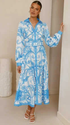 Bubblegum Dresses|Midi^Madeline Long Sleeve Midi Dress - Portofino Azure