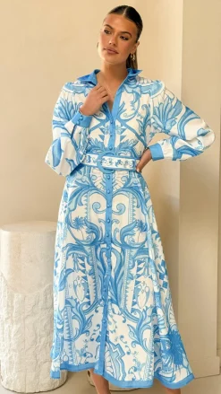 Bubblegum Dresses|Midi^Madeline Long Sleeve Midi Dress - Portofino Azure