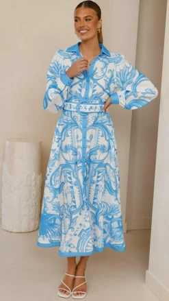 Bubblegum Dresses|Midi^Madeline Long Sleeve Midi Dress - Portofino Azure