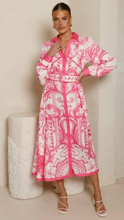 Bubblegum Dresses|Midi^Madeline Long Sleeve Midi Dress - Portofino Cherry Jam