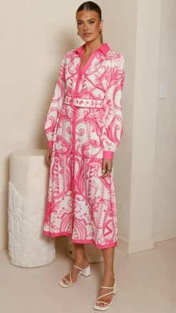 Bubblegum Dresses|Midi^Madeline Long Sleeve Midi Dress - Portofino Cherry Jam