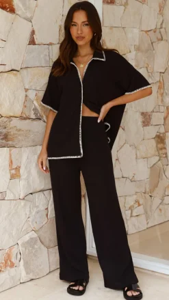 By Frankie Sets|Bottoms^Madian Button Up Shirt and Pants Set - Black