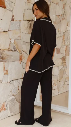 By Frankie Sets|Bottoms^Madian Button Up Shirt and Pants Set - Black