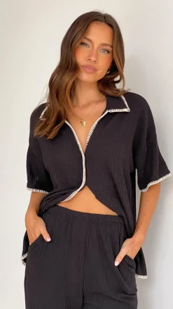 By Frankie Sets|Bottoms^Madian Button Up Shirt and Pants Set - Black