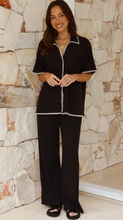 By Frankie Sets|Bottoms^Madian Button Up Shirt and Pants Set - Black