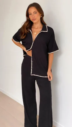 By Frankie Sets|Bottoms^Madian Button Up Shirt and Pants Set - Black