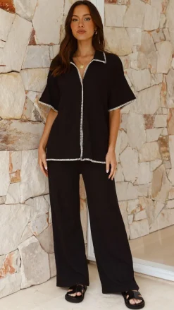 By Frankie Sets|Bottoms^Madian Button Up Shirt and Pants Set - Black