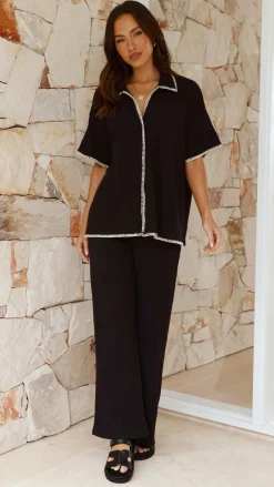 By Frankie Sets|Bottoms^Madian Button Up Shirt and Pants Set - Black