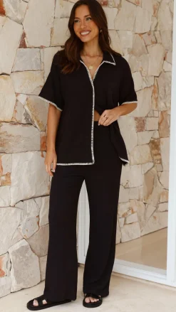 By Frankie Sets|Bottoms^Madian Button Up Shirt and Pants Set - Black