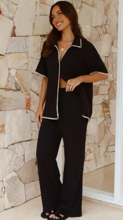 By Frankie Sets|Bottoms^Madian Button Up Shirt and Pants Set - Black