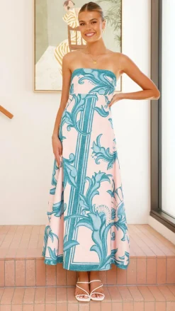 Mia Milani Dresses|Maxi^Madra Maxi Dress - Aqua / Pink Zayna