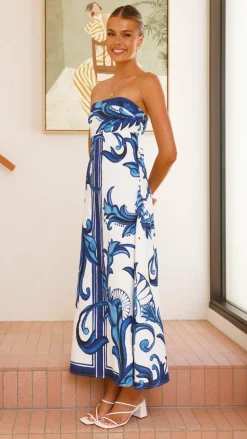Mia Milani Dresses|Maxi^Madra Maxi Dress - Sapphire / White Zayna