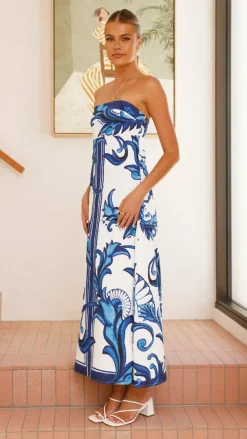 Mia Milani Dresses|Maxi^Madra Maxi Dress - Sapphire / White Zayna