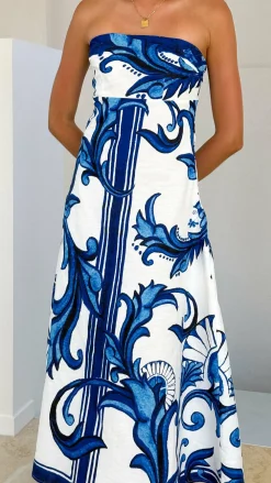 Mia Milani Dresses|Maxi^Madra Maxi Dress - Sapphire / White Zayna