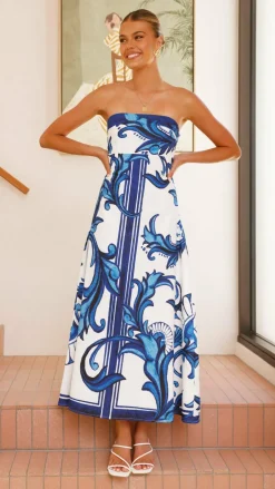 Mia Milani Dresses|Maxi^Madra Maxi Dress - Sapphire / White Zayna