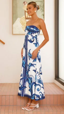 Mia Milani Dresses|Maxi^Madra Maxi Dress - Sapphire / White Zayna