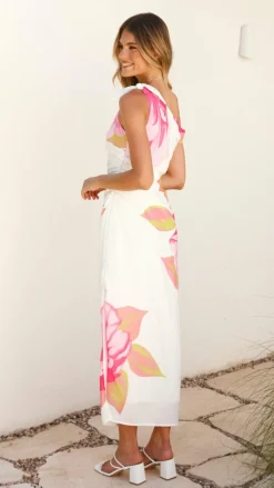 Style State Dresses|Midi^Maisy Shoulder Tie Midi Dress - Pink Green