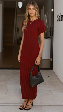 LILYWHYT Knit Dresses|Knitwear^Mari Maxi Dress - Burgundy