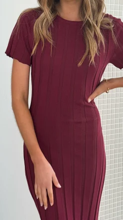 LILYWHYT Knit Dresses|Knitwear^Mari Maxi Dress - Burgundy