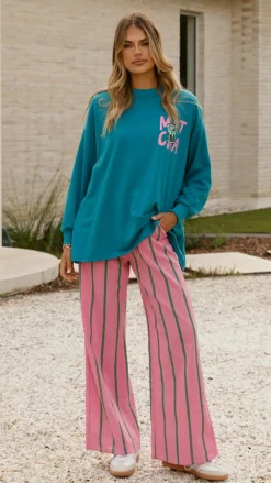 By Frankie Sets|Bottoms^Matcha Long Sleeve Top and Pants Set - Teal / Pink