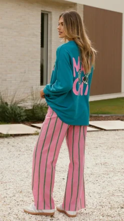 By Frankie Sets|Bottoms^Matcha Long Sleeve Top and Pants Set - Teal / Pink