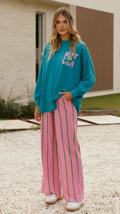 By Frankie Sets|Bottoms^Matcha Long Sleeve Top and Pants Set - Teal / Pink