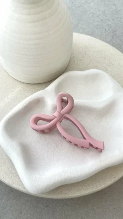 Angel Whisper Hair Accessories|Polo^Matte Bow Claw Clip - Pink