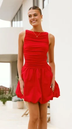 LILYWHYT Sale Dresses^Meera Boat Neck Mini Dress - Red